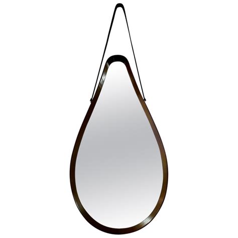 Italian Mid Century Walnut Frame And Leather Hanging Mirror For Sale At 1stdibs