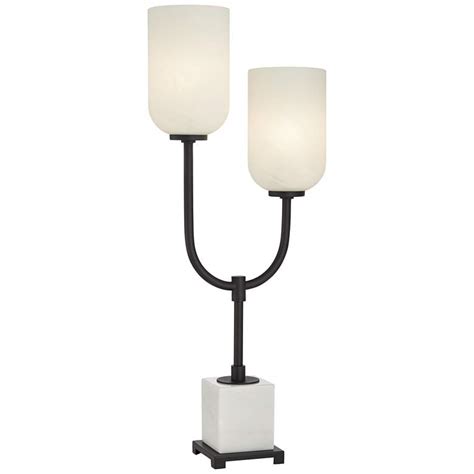 A small modern uplight table lamp with a frosted glass shade that creates a beautiful glow when the light is on. Remi Two Arm Uplight Accent Table Lamp - #94T30 | Lamps Plus