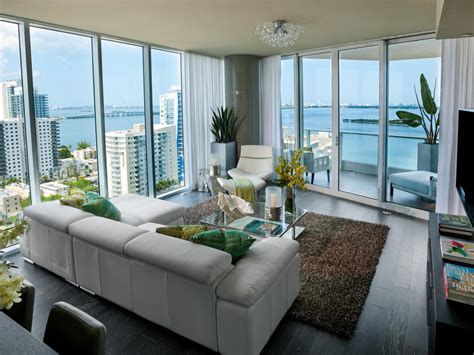 Small High Rise Living Room With Waterfront View Hgtv