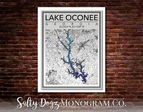 Wall Art Map Print Of Lake Oconee Georgia Etsy