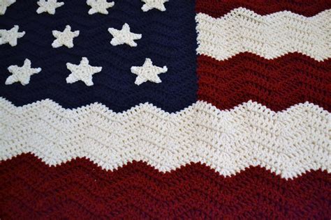 Crochet Afghan Blanket American Flag Red White Blue Patriotic