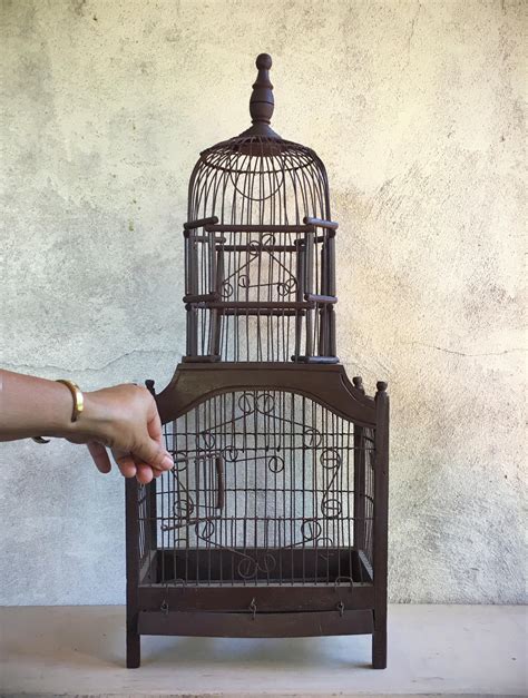 Tall Vintage Bird Cage Wood Metal Decorative Bird Cage Cottage Chic Bird House Rustic
