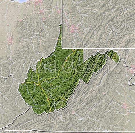 West Virginia Shaded Relief Map