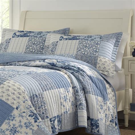 Laura Ashley Paisley Patchwork 2 Piece Blue Twin Quilt Set Polyester