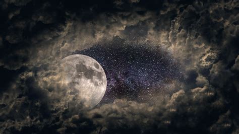 Moon Clouds Universe Stars Nature Hd 4k 5k Hd Wallpaper