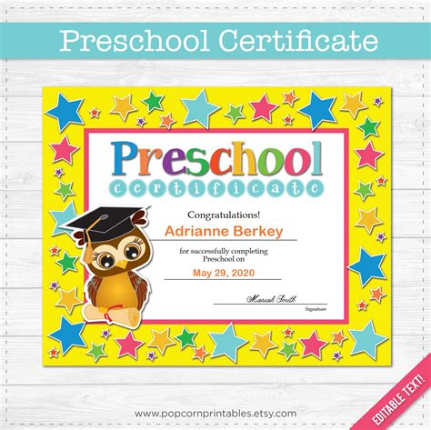 Preschool Graduation Diploma Certificate Instant Download Etsy