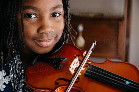 Smiling Black Girl Playing A Violin By Gabriel Gabi Bucataru
