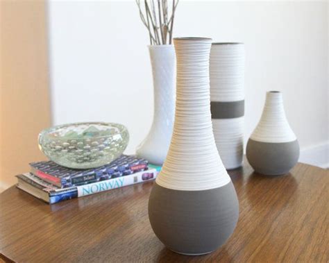 Ceramic Vase Grey Modern Porcelain Groove Vase In Matte Grey Etsy