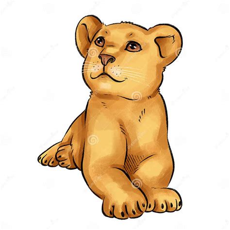 Watercolor Baby Lion Cub On White Background Cute Cartoon