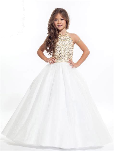 Princess White Balll Gown Flower Girl Dresses Gold Crystals Girl