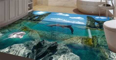 Decoration Home 3d Floor Dolphin Floor Murals Plastic Kitchen Tiles