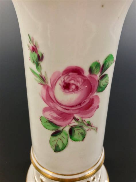 Antique Spill Vase Pink Rose Decoration Meissen Porcelain Oven