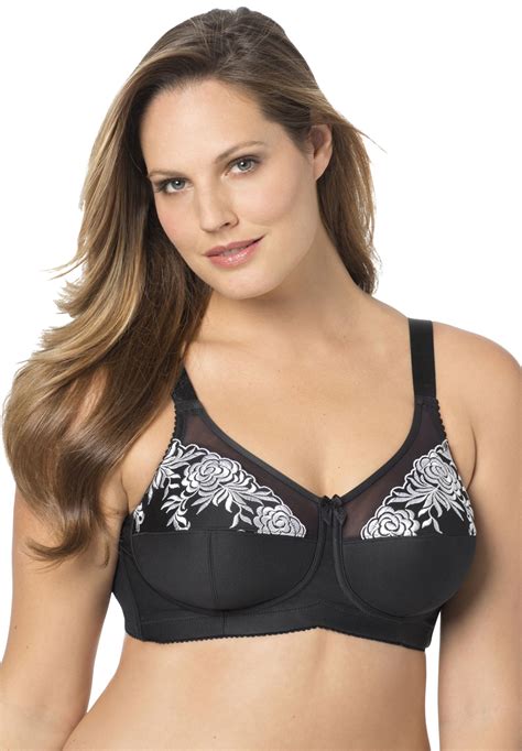 Wireless Full Coverage Embroidered Bra By Elila® Plus Size Full