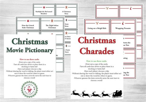 Christmas Pictionary Words And Charades Game Printable
