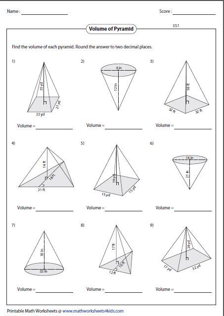 Simply put, cones are pointy at one to find the volume of a cone, we use the following formula: Volume Worksheets