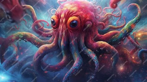 Premium Ai Image Octopus Monster In Colorful World