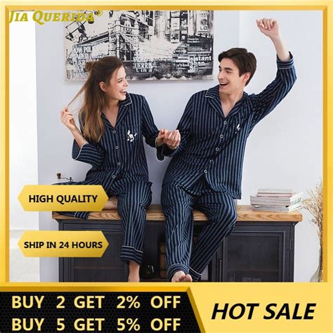 couple pajamas 2021 100 cotton cardigan long sleeved men and women pajamas stripe embroidered