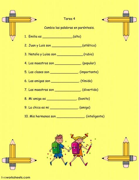 Adjetivos Género Y Número Interactive Worksheet Spanish Exercises