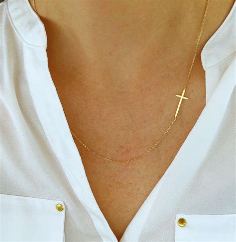 Cross Necklace Women Sideways Cross Necklace Gold Cross Etsy India