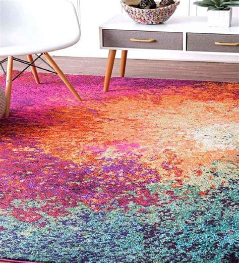 Buy Pink Nylon Abstract 3 X 5 Feet Machine Made Carpet By Status Online