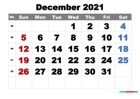 Free Printable December 2021 Calendar Word Pdf Image