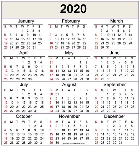 2020 Calendar Template — Word Pdf Free Latest Calendar Medium