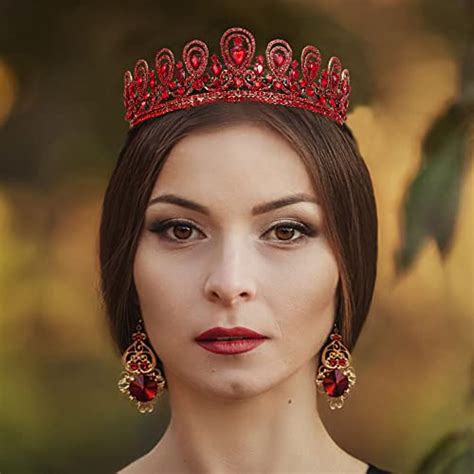 Aw Bridal Red Queen Crown For Women Baroque Tiara Headpieces For