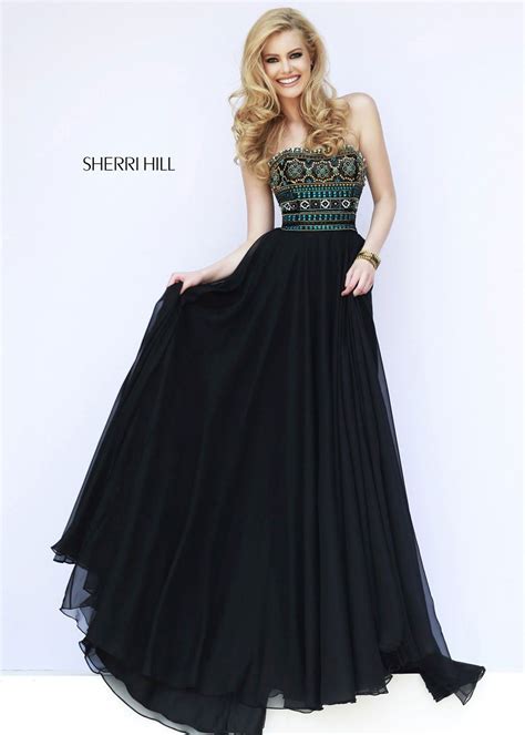 Sherri Hill 11175 Black Multi Color Strapless Beaded Prom Gown Gowns