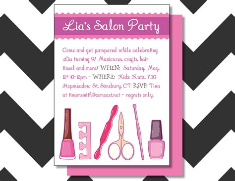 Salon Party Invite Girls Birthday Invite Manicure Invite