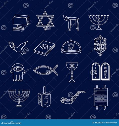 Judaism Icons Set Outline Stock Vector Illustration Of Jewish 44038330