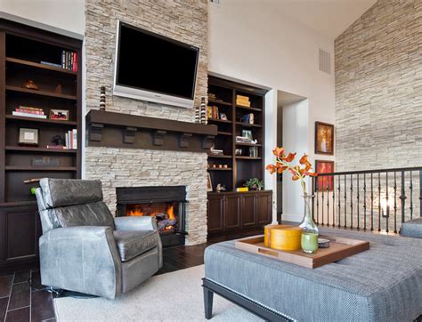 Kirkland Custom Living Room With Fireplace And Stone Accent Wall