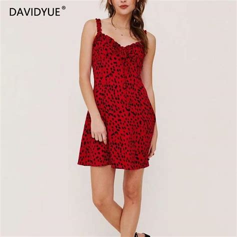 Sexy Red Leopard Print Mini Dress Women Summer Dress Korean Ruffles