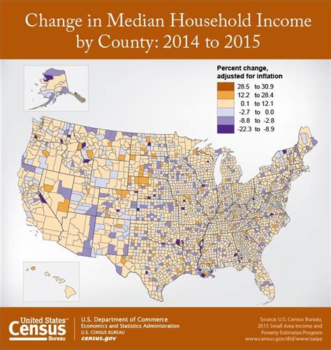 Map Showing Percent Change In Median Household Income By County For
