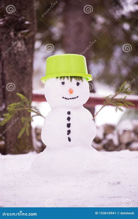 Smiling Snowman With Green Hat Stock Image Image Of Merry Playful