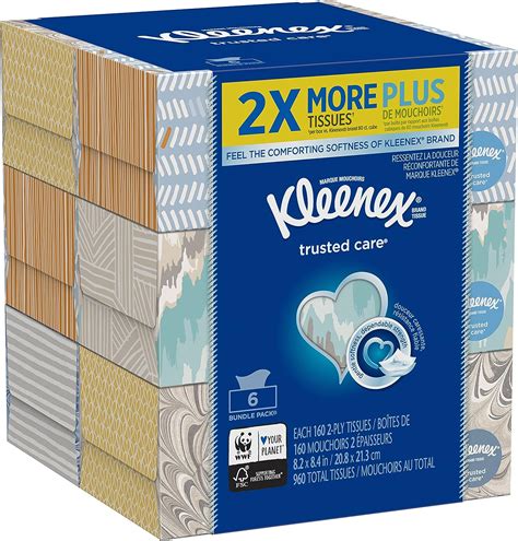 Kleenex Trusted Care Everyday Facial Tissues Flat Box 160 Tissues Per