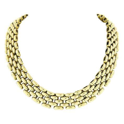 Italian Flat Panther Link Chain Necklace 18kt Yellow Gold For Sale At