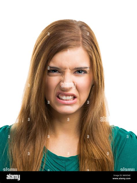 Portrait Of A Beautiful Young Woman With A Disgusting Face Stock Photo