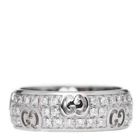 Gucci 18k White Gold Diamond Pave 6mm Icon Band Ring 49 5 639330