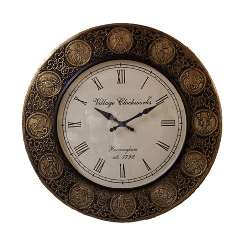 Golden Village Clockworks Vintage Style Zodiac Wooden Wall Clock
