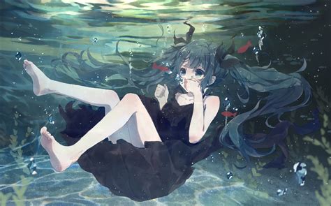 Konachan Com Aqua Eyes Aqua Hair Barefoot Bou Shaku Bubbles Deep