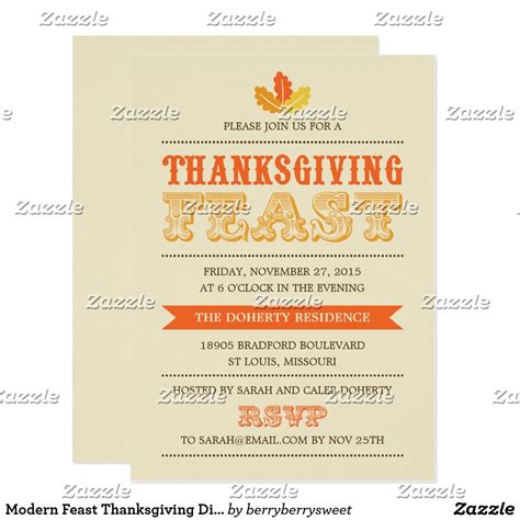 Modern Feast Thanksgiving Dinner Invitation Thanksgiving