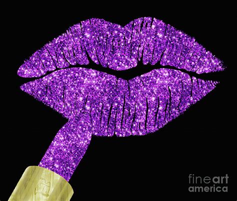 Purple Glitter Lipstick On Pouty Lips Fashion Art Painting By Tina Lavoie