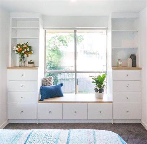 It is common for a family to have all different sorts. Built in Bedroom cabinetry. Window seat with custom ...