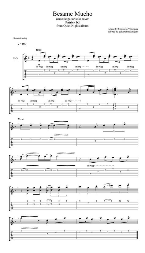 Ed sheeran, passenger, john legend, pharrell williams, avicii and more. Besame Mucho guitar tabs acoustic - pdf acoustic guitar sheet music download - guitar pro tab ...