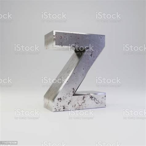 Metal Letter Z Uppercase 3d Render Scratched Rusty Metal Font Isolated