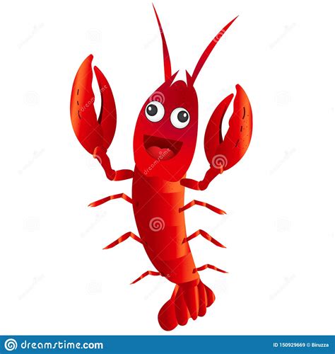 Funny Red Cartoon Character Crayfish On White Background Vector