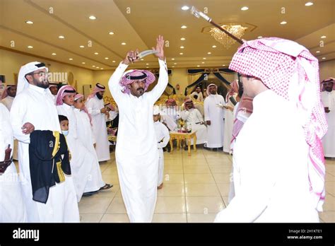 July 2020 Wedding Hall Riyadh Saudi Arabia Saudi Men Celebrating And