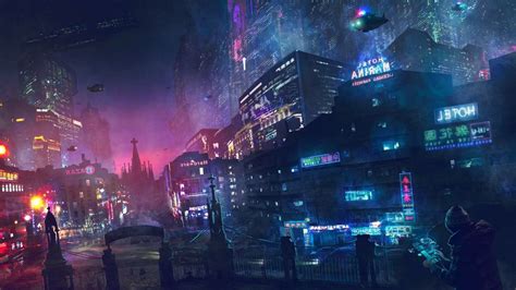 Wallpaper Futuristic City Skyscrapers Sci Fi Neon Lights Buildings