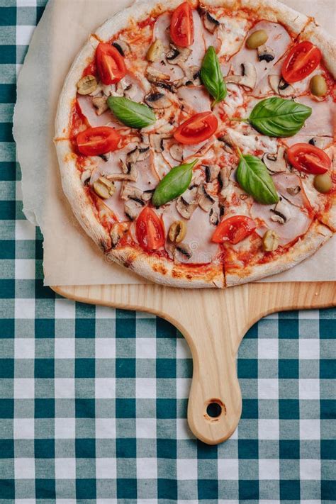 Neapolitan Pizza With Mushrooms Cheese Arugula Basil Tomatoes