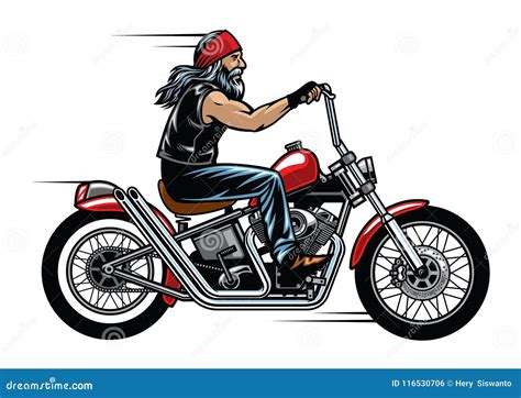 Old Man Biker Riding Chopper Motorcycle Stock Vector Illustration Of